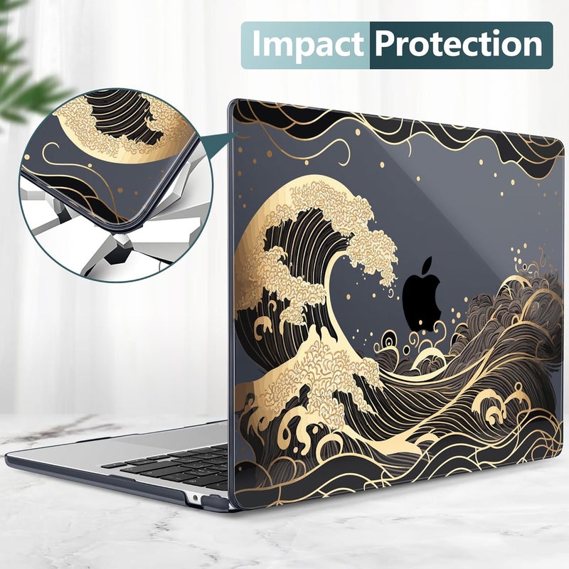 DONGKE Compatible with M4 MacBook Air 15 inch Case 2025 2024 2023 A3241 A3114 A2941 M3 M2 Liquid Retina Display Touch ID, Plastic Hard Case & Keyboard Skin & Screen Protector - Sea Waves - Image 5